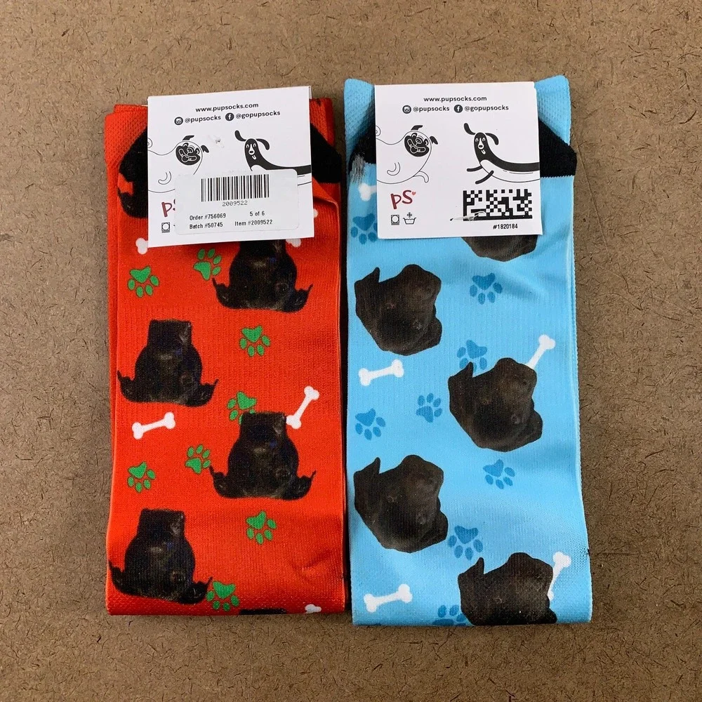 PupSocks Adult Unisex One Size Colorful Printed Crew Socks 2 Pairs NWT